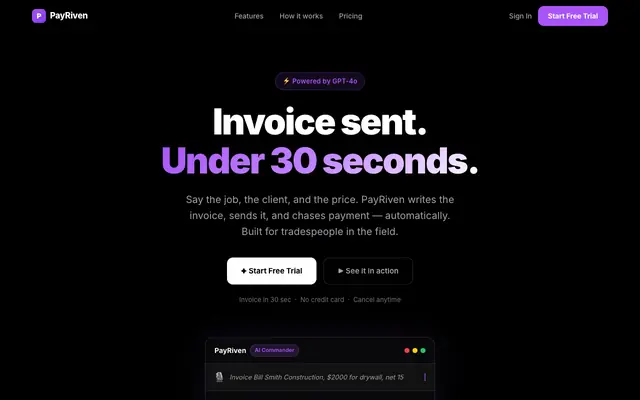 Screenshot of Voice Invoicing App for Contractors | PayRiven