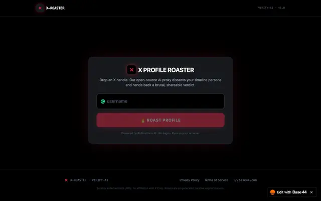 Screenshot of X Profile Roaster — AI Roast Engine