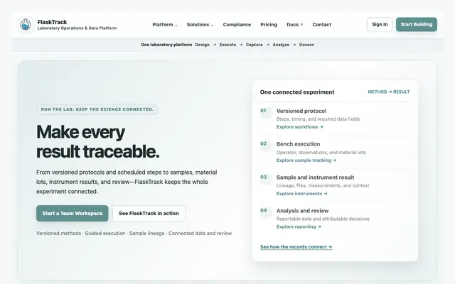 Screenshot of FlaskTrack Laboratory Operations Platform