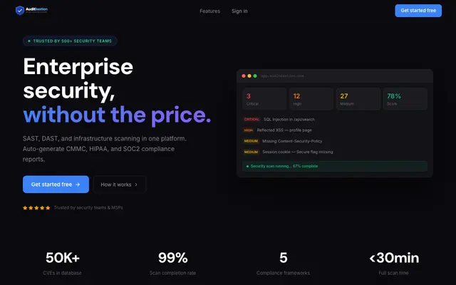 Screenshot of AuditBastion — Free Security Scanning & Compliance Platform
