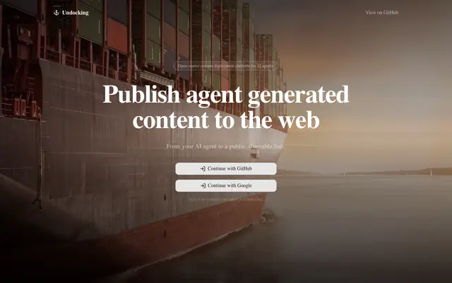 Screenshot of Undocking — deploy agent generated content to the web in one call