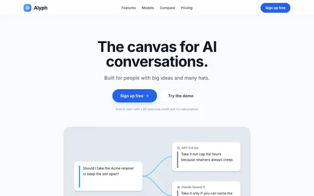 Screenshot of Alyph | The Canvas for AI Conversations