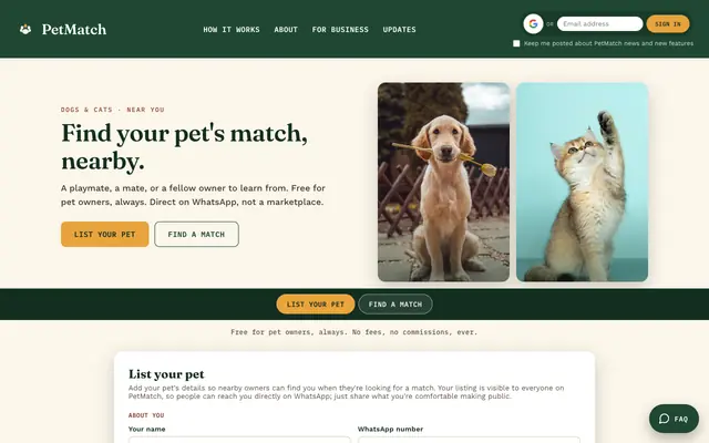 Screenshot of PetMatch: Find a mate for your pet, near you