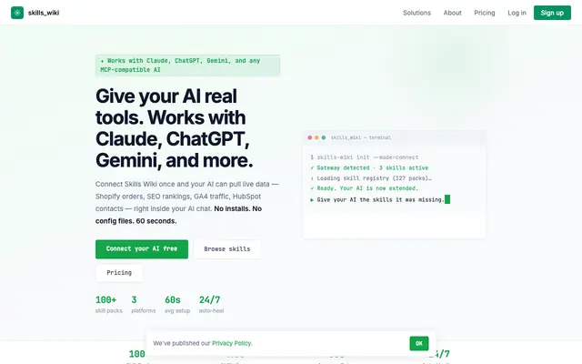 Screenshot of AI Skills for Claude, ChatGPT, Gemini & More | Skills Wiki