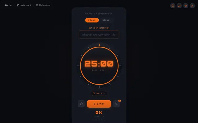 Screenshot of Pomodoro Timer with Intention Tracking | PomoDial