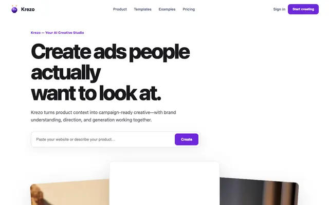 Screenshot of Krezo — AI Ad Generator for Facebook, Instagram, TikTok & More