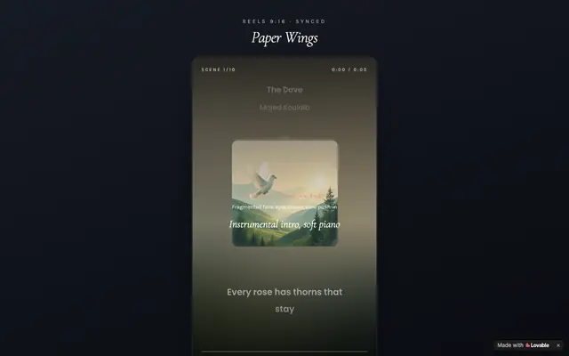 Screenshot of Paper Wings — 9:16 Reels Script Synced to Music