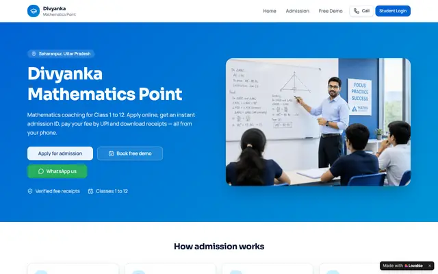 Screenshot of Divyanka Mathematics Point | Online Admission & Fee Payment