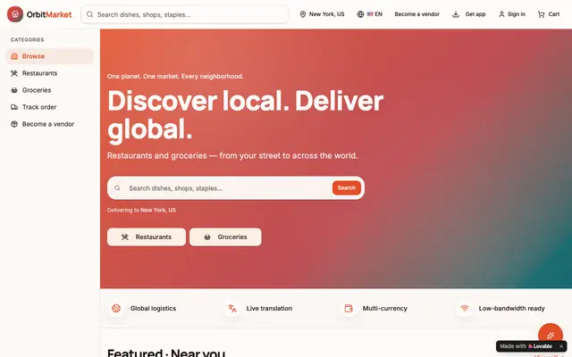 Screenshot of OrbitMarket — Discover local. Deliver global.