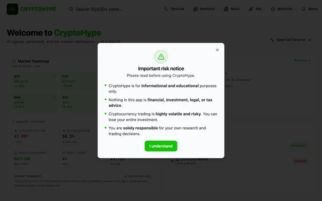 Screenshot of CryptoHype — AI Crypto Overview