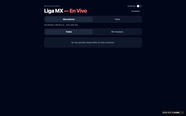 Screenshot of Liga MX En Vivo — Marcadores y Tabla