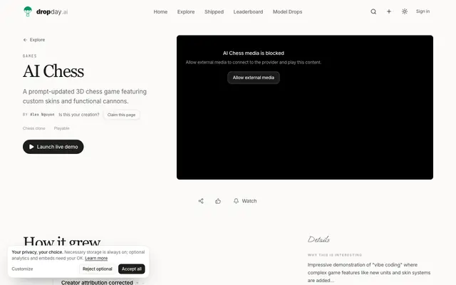 Screenshot of AI Chess — Dropday.ai