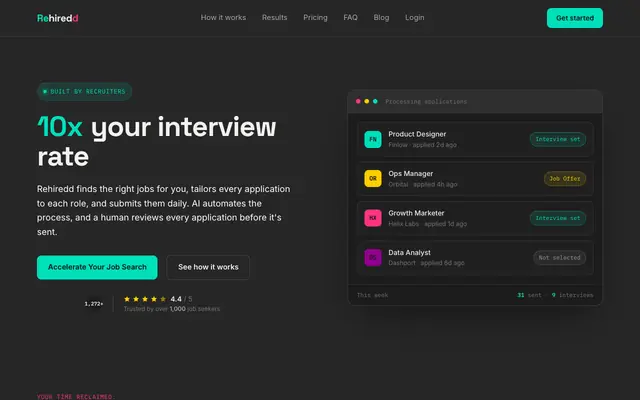 Screenshot of Rehiredd - Apply Smarter. Get Hired Faster