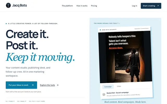 Screenshot of Jacq Bots - AI Marketing Platform