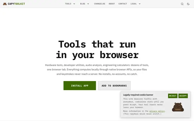 Screenshot of CapyToolkit | Free Client-Side Browser Utilities