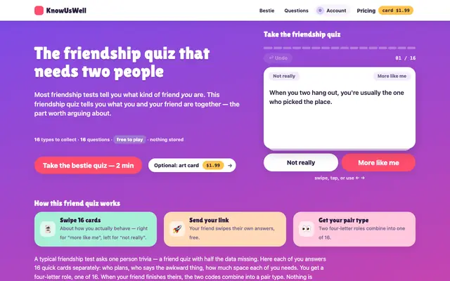 Screenshot of Friendship Quiz — What Are You Two Actually? | KnowUsWell