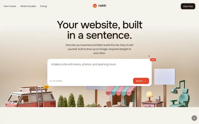Screenshot of Nektr · Websites for small businesses, built by AI
