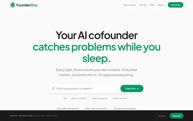 Screenshot of FounderDive | AI Cofounder for Solo Founders