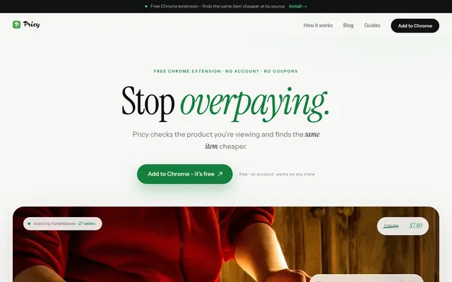 Screenshot of Pricy - Find the Same Product Cheaper Anywhere on the Web