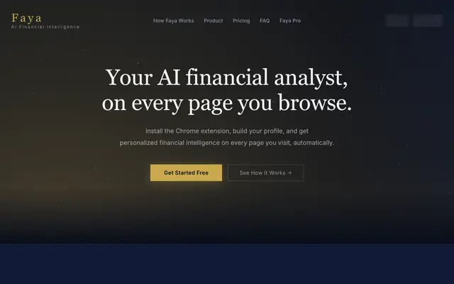 Screenshot of Faya AI Financial Intelligence Chrome Extension