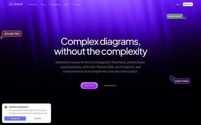 Screenshot of Spayse | Complex diagrams, without the complexity