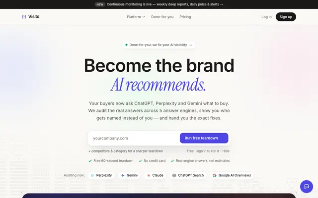 Screenshot of Visitd — find out what AI says about your brand