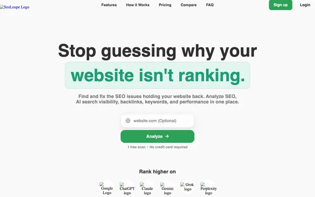 Screenshot of SeoLoupe - SEO, GEO & AEO Audit Tool That Shows You What to Fix