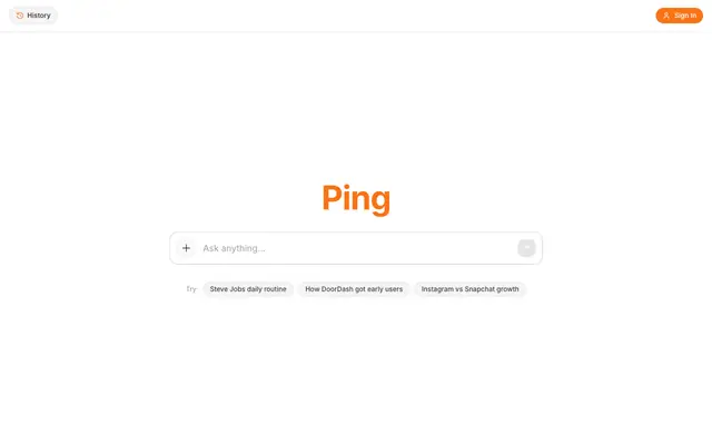 Screenshot of Ping — The Quote-First AI Search Engine