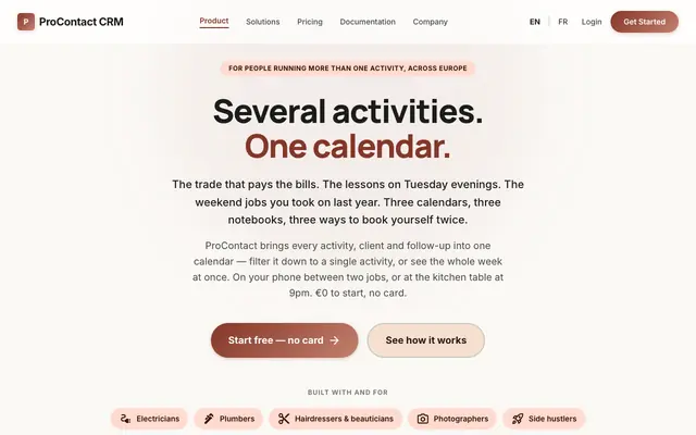 Screenshot of Simple CRM for tradespeople and side hustlers — ProContact CRM