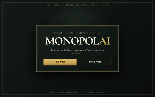Screenshot of MonopolAI · The AI Insider Board Game