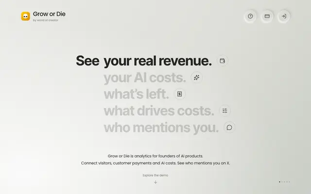 Screenshot of Grow or Die — Profit analytics for AI startups