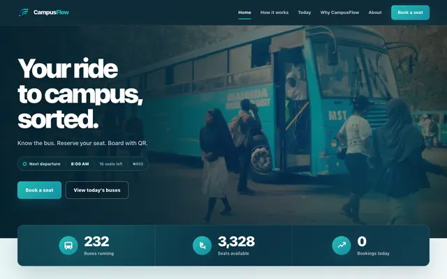 Screenshot of CampusFlow — Campus Transport, Simplified