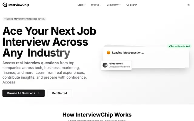 Screenshot of InterviewChip - Real Interview Questions from Top Companies