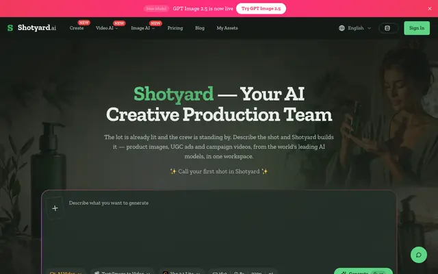 Screenshot of Shotyard: AI Product Images, UGC Ads & Campaign Videos