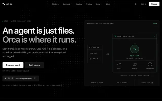 Screenshot of Orca: You build. We run the agent infrastructure.