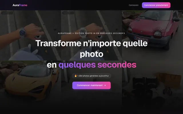 Screenshot of AuraFrame — Retouche photo par IA, remplace ou ajoute des éléments en quelques s