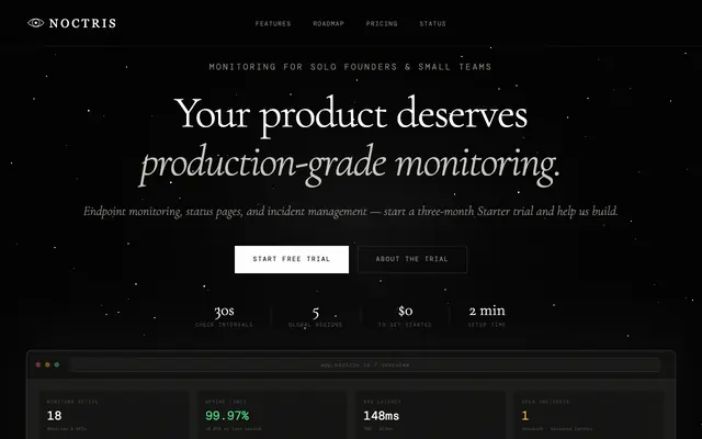 Screenshot of Noctris — Website & API monitoring with status pages