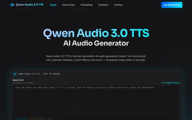 Screenshot of Qwen Audio 3.0 TTS - Multilingual AI Voice Generator