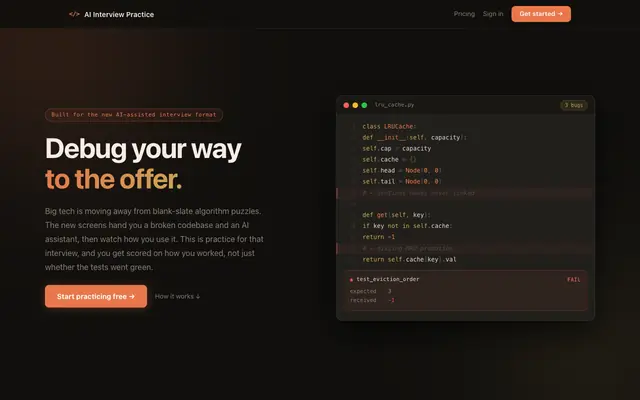 Screenshot of AI OA & Coding Interview Prep: Debug Real Code with an AI Coach