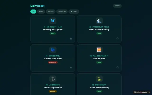 Screenshot of Daily Reset — Top 10 Wellness Routines