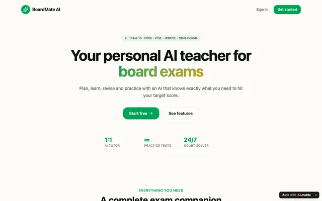 Screenshot of BoardMate AI — Your Class 10 Board Exam Companion