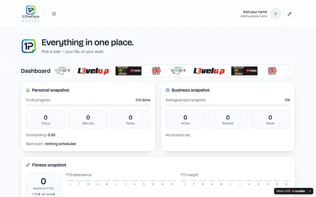 Screenshot of OnePlace — Your personal & business hub