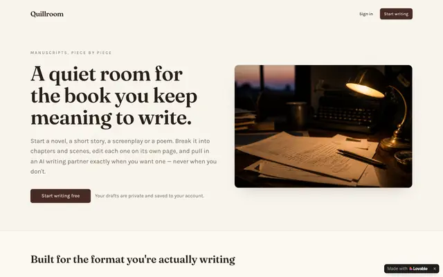Screenshot of Quillroom — A manuscript workspace for novels, stories & scripts