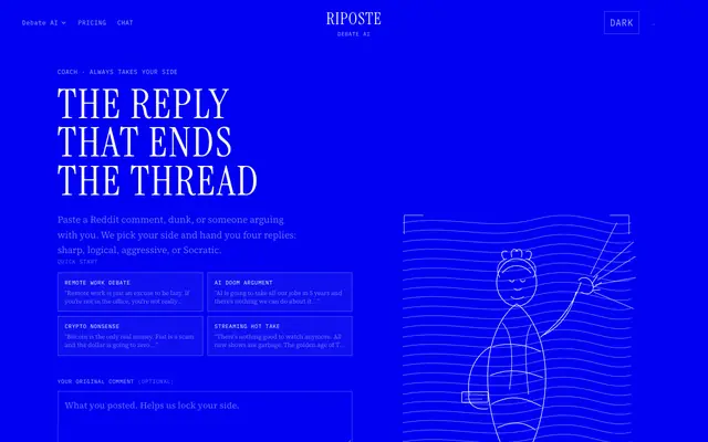 Screenshot of Riposte — Debate AI: Coach, Steelman, Judge & More