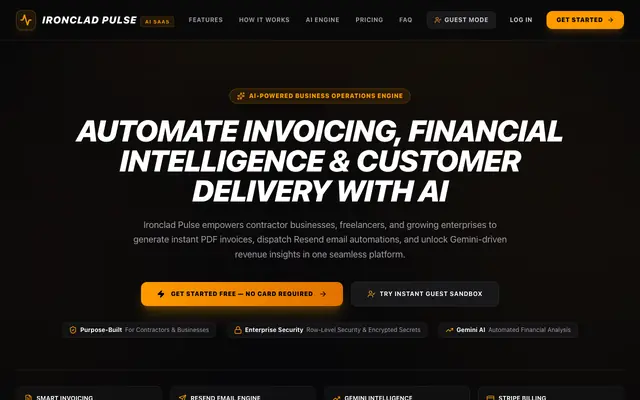 Screenshot of Ironclad Pulse — Enterprise Business AI Operations & Invoicing