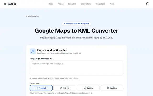Screenshot of Google Maps to KML Converter — Free Online Tool