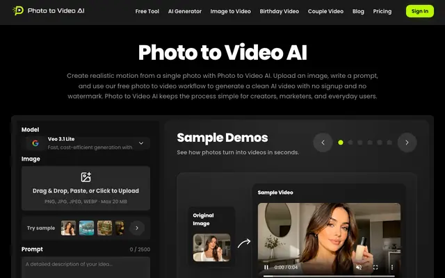 Screenshot of Photo to Video AI — Free AI Photo to Video Generator Online
