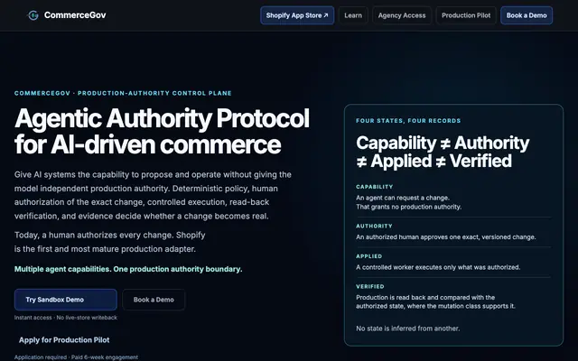 Screenshot of CommerceGov | Shopify Catalog Content Governance