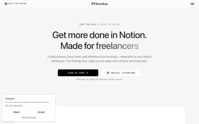 Screenshot of Flowtion – Time Tracking & Focus, Built for Notion.