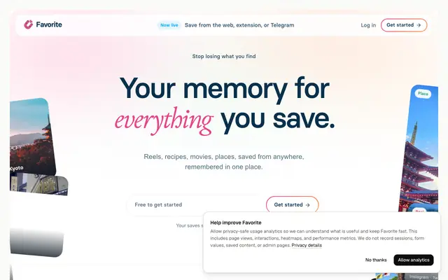 Screenshot of Favorite — a memory for everything you save